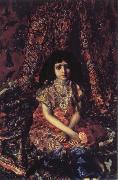 Mikhail Vrubel Young Girl against a Persian Carpet oil painting artist